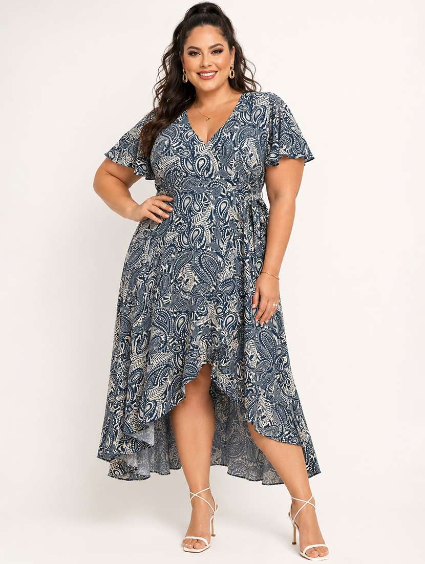 Women Printed Flared Sleeves Wrap Dress - 22615070 -  Standard Image - 2