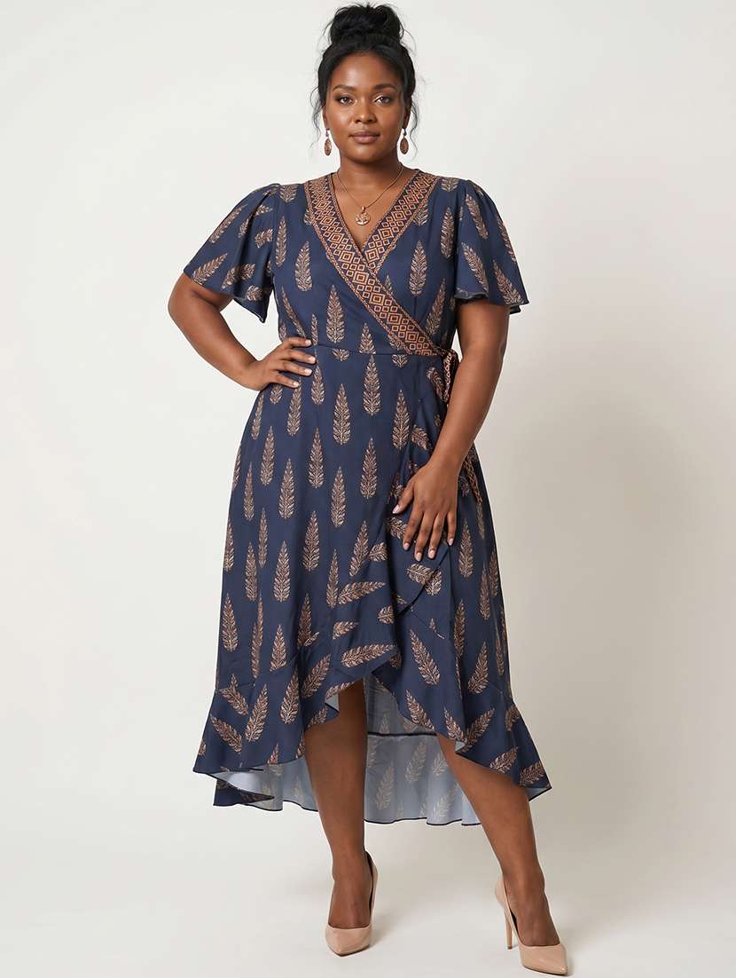 Women Printed Flared Sleeves Wrap Dress - 22615071 -  Standard Image - 2