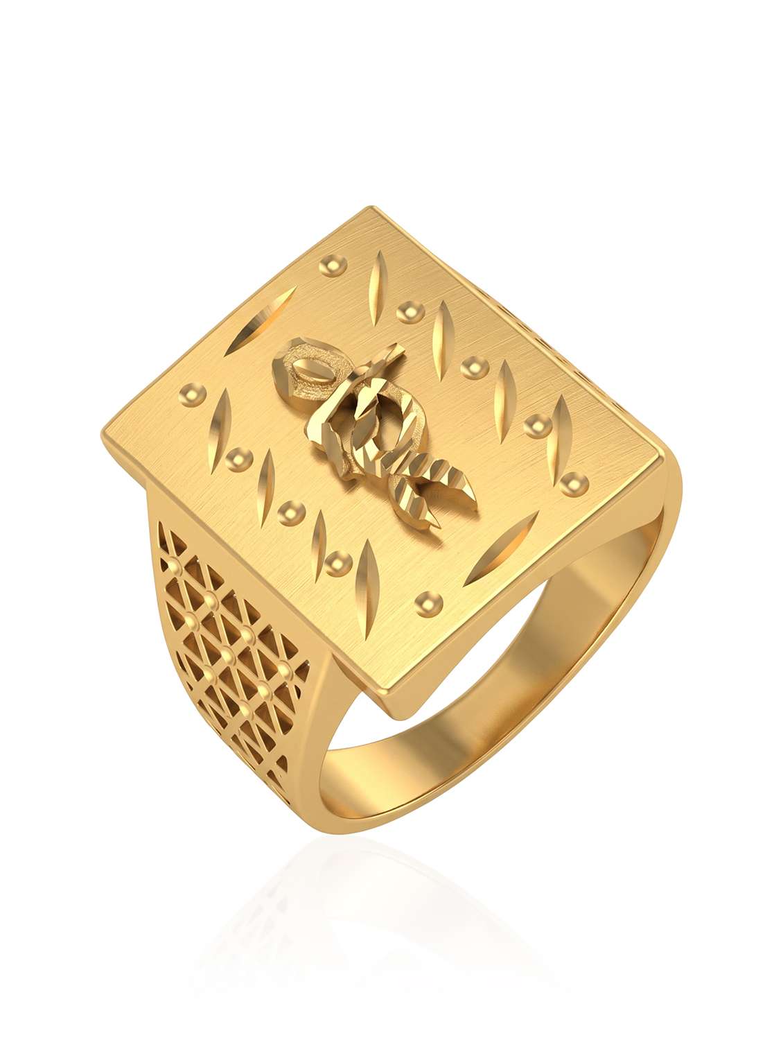 men gold brass krishna motif finger ring - 22615105 -  Standard Image - 2