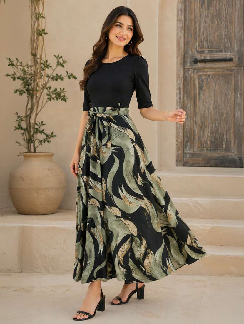 women printed round neck fit & flare dress - 22615213 -  Standard Image - 2