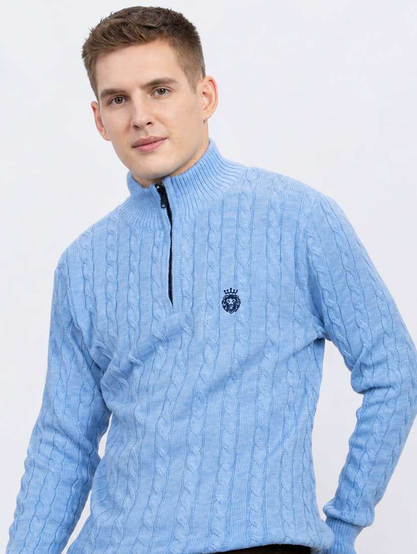 men self design stand collared pullover - 22615215 -  Standard Image - 2