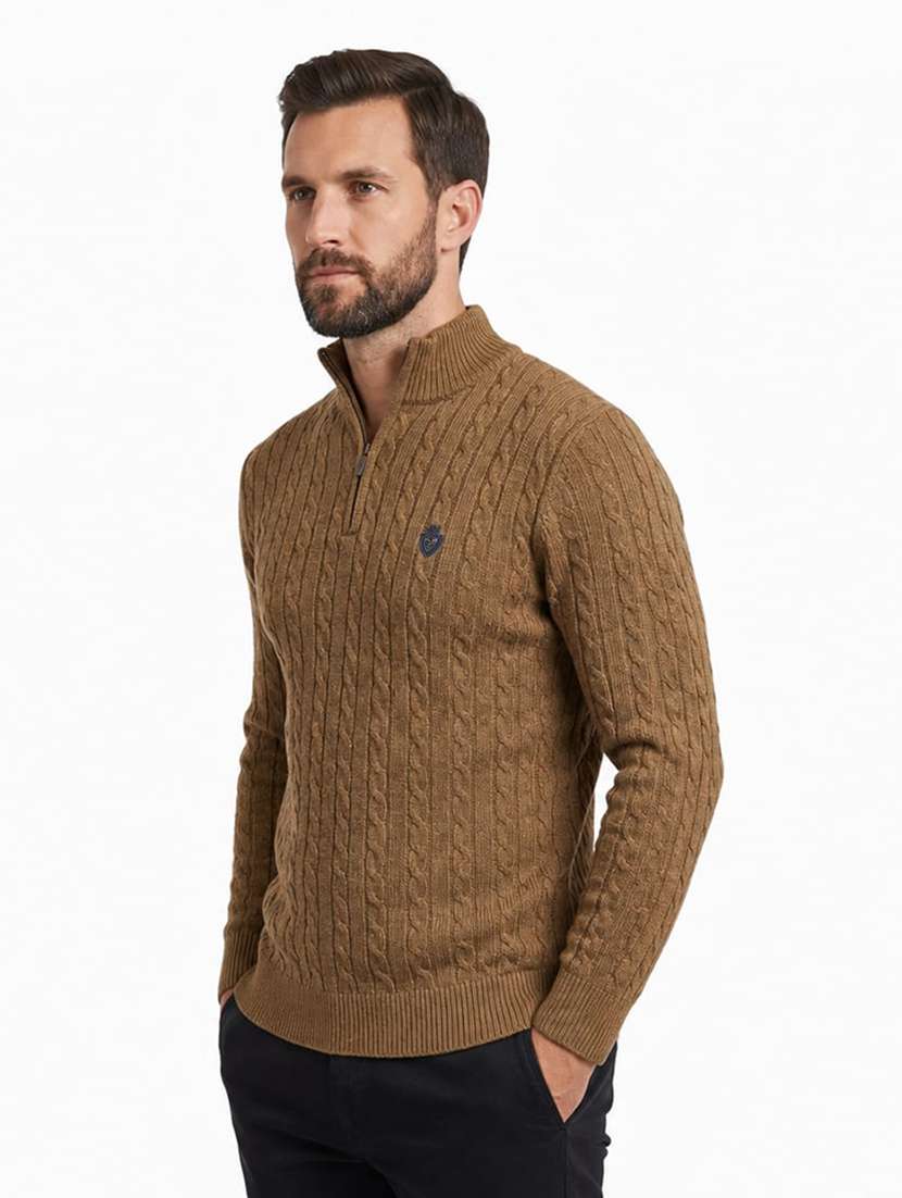 men self design stand collared pullover - 22615217 -  Standard Image - 2