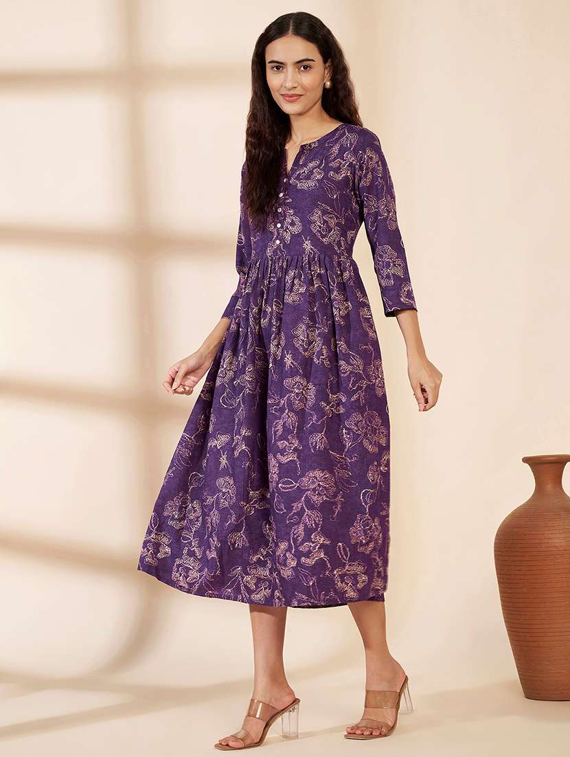 Women Printed Three Quarter Sleeves A-line Dress - 22615292 -  Standard Image - 2