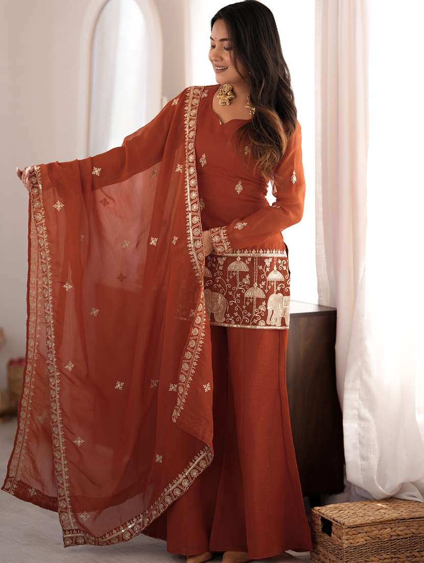 Women Embroidered Long Sleeves Kurta Palazzo Set With Dupatta - 22615481 -  Standard Image - 2