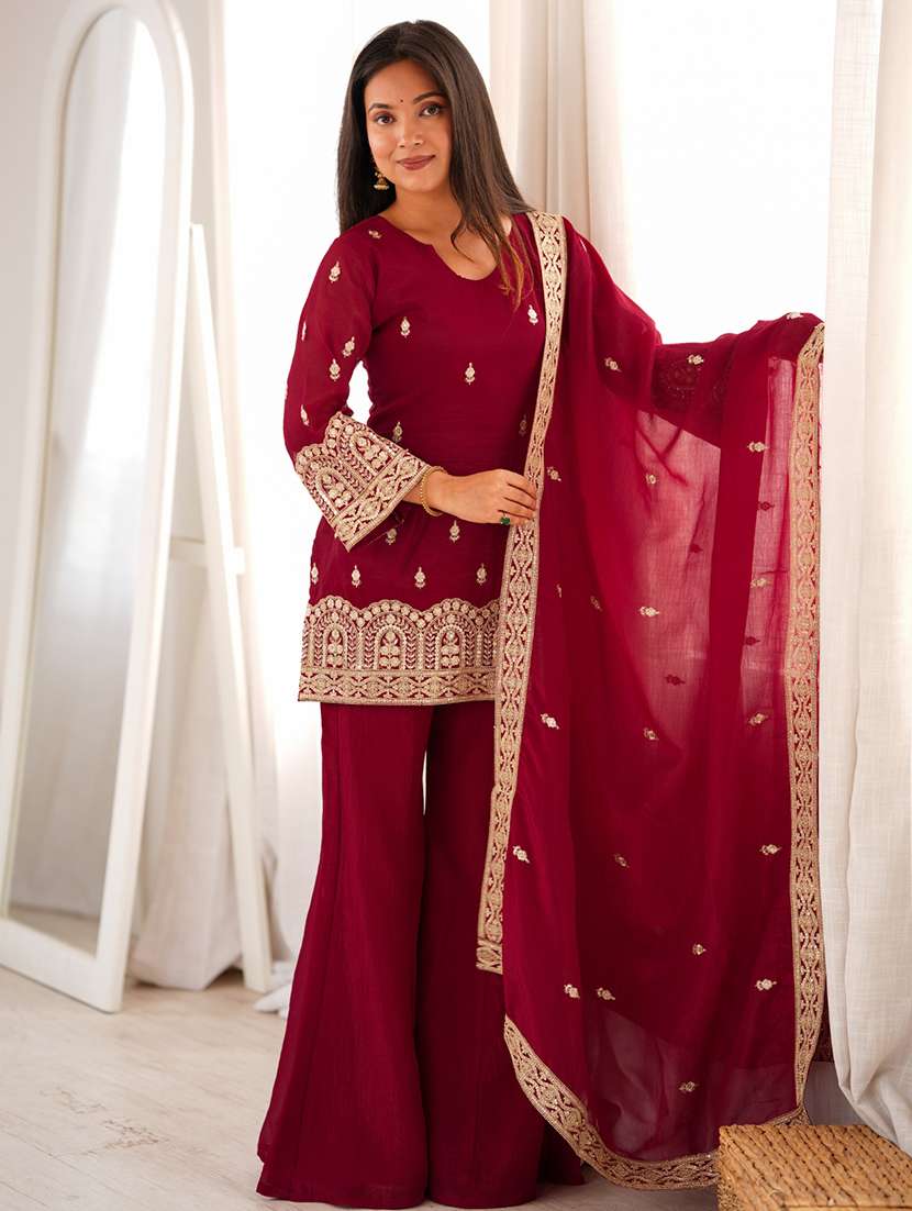 Women Embroidered Long Sleeves Kurta Palazzo Set With Dupatta - 22615483 -  Standard Image - 2