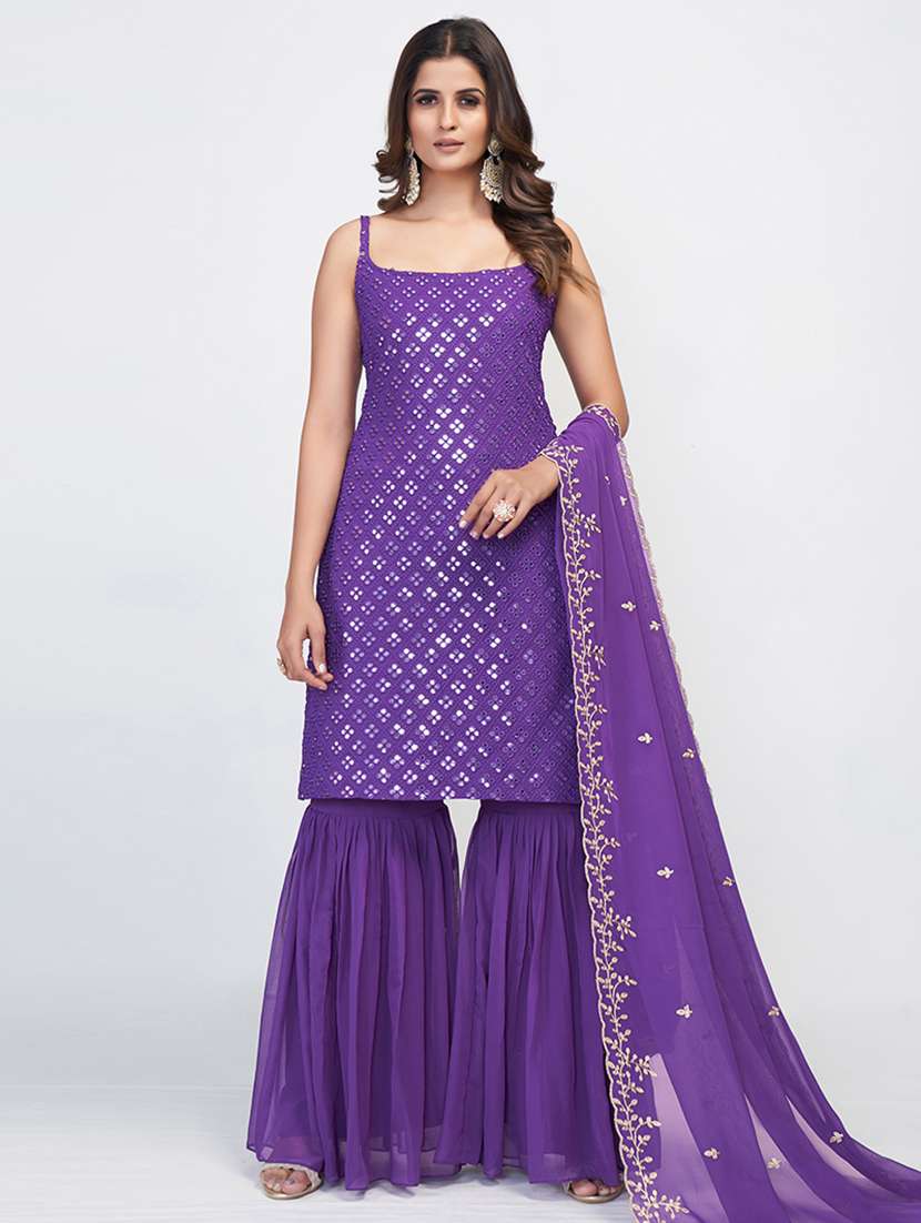 women embroidered sleeveless kurta sharara set with dupatta - 22615485 -  Standard Image - 2