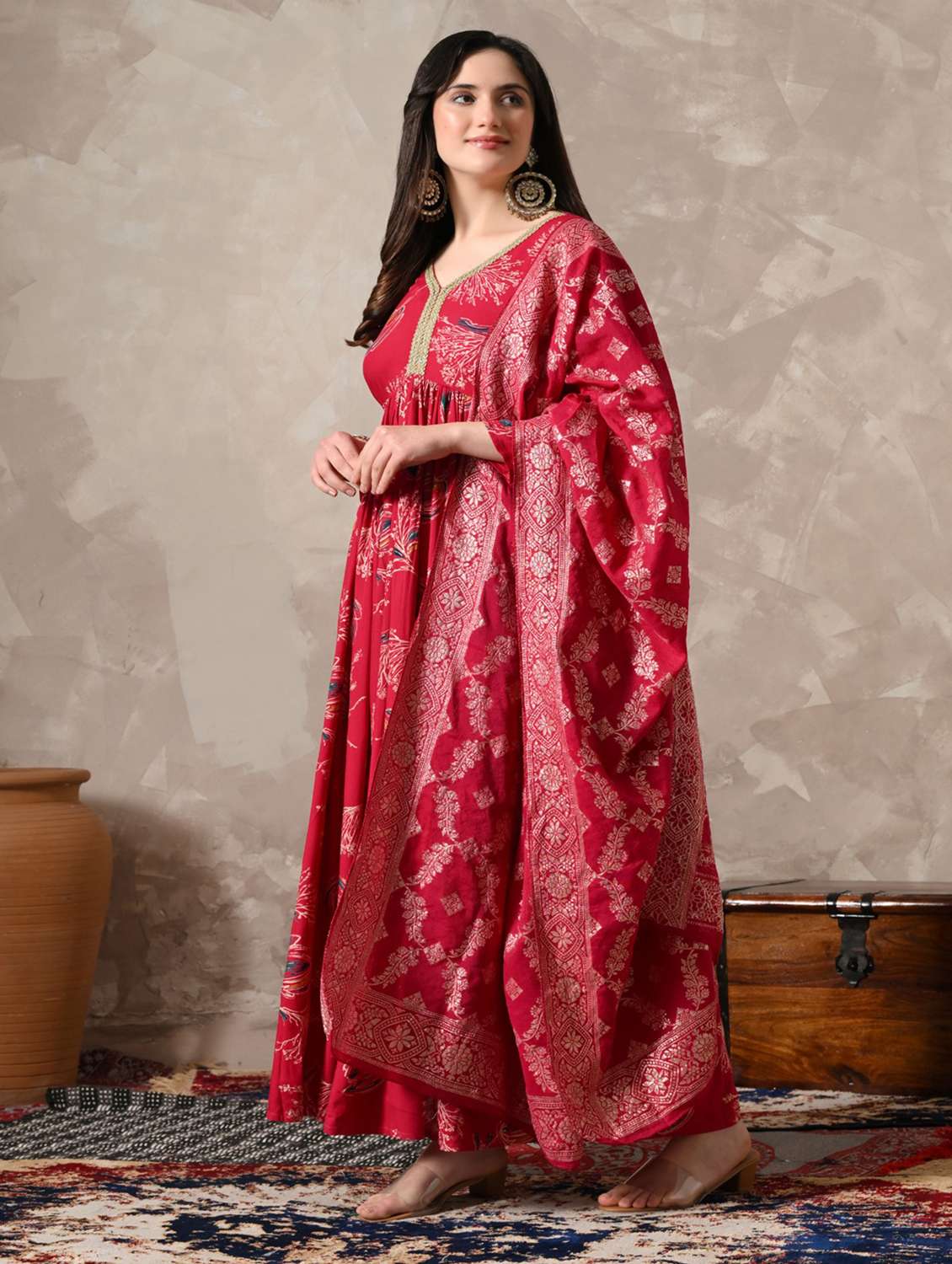 women printed three quarter sleeves kurta dupatta set - 22615491 -  Standard Image - 2