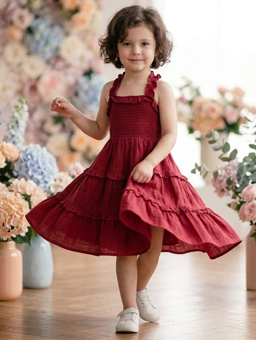 girls solid sleeveless tiered dress