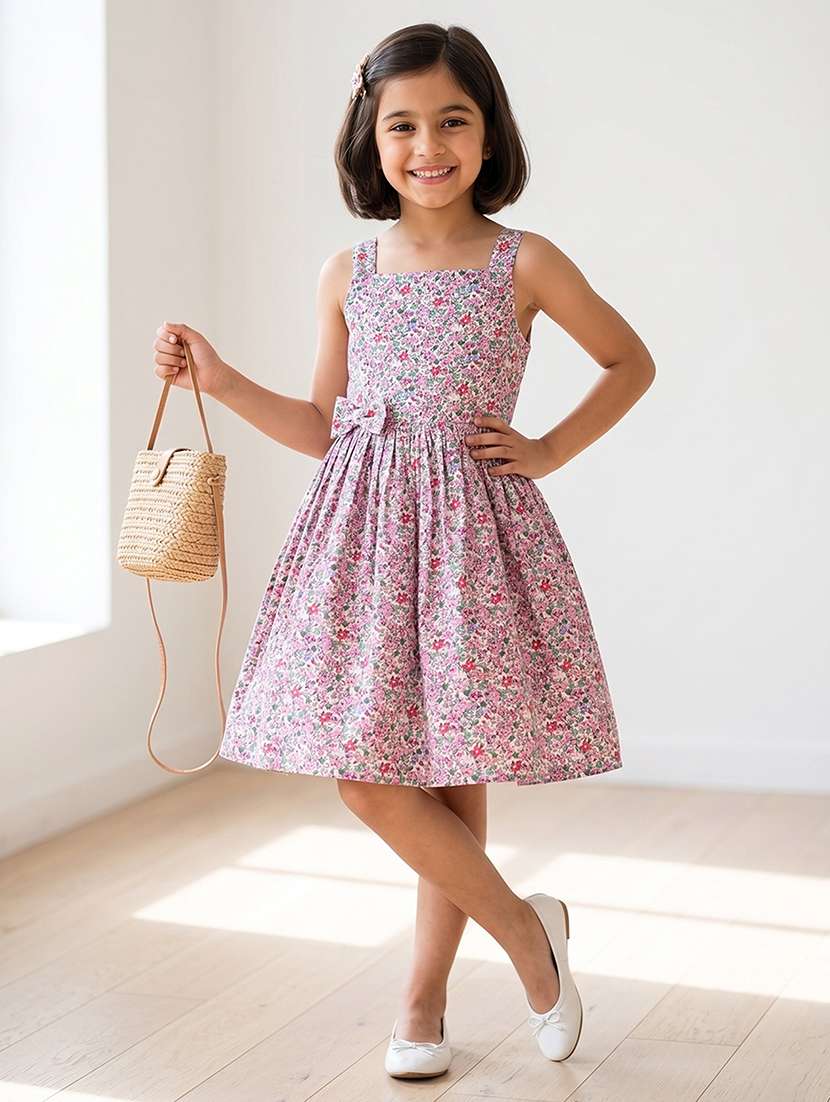 Girls Printed Sleeveless Fit And Flare Dress - 22615503 -  Standard Image - 2