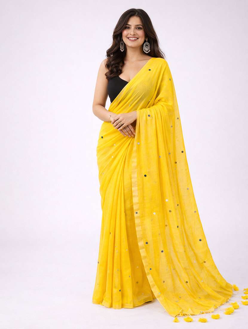 women solid with work handloom saree with blouse