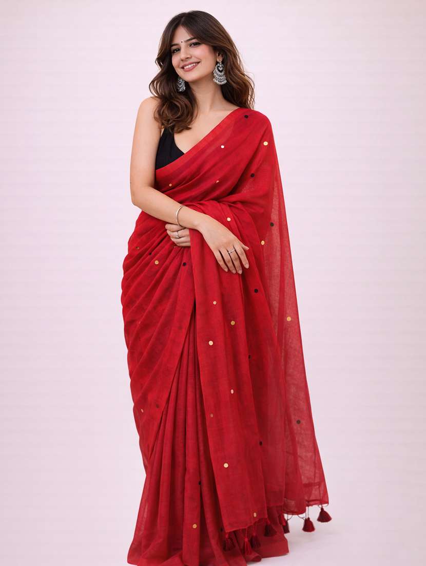 Women Solid With Work Handloom Saree With Blouse - 22615524 -  Standard Image - 2
