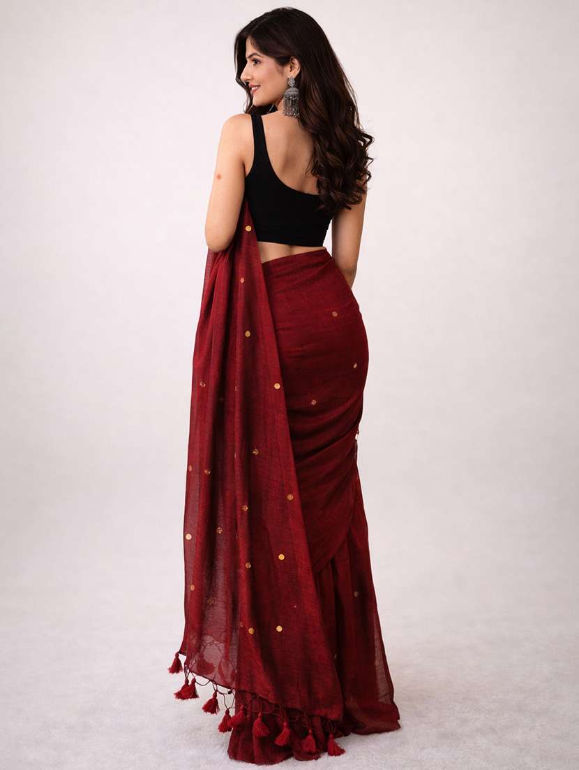 women solid with work handloom saree with blouse - 22615525 -  Standard Image - 2