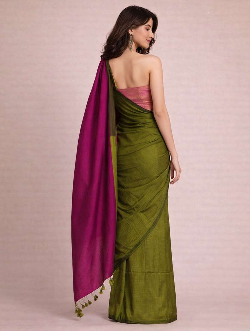 women solid handloom saree with blouse - 22615530 -  Standard Image - 2