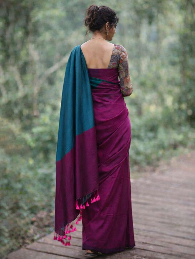 women solid handloom saree with blouse - 22615531 -  Standard Image - 2