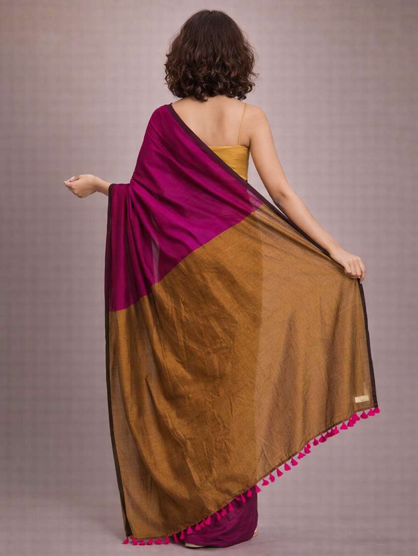 women solid handloom saree with blouse - 22615538 -  Standard Image - 2