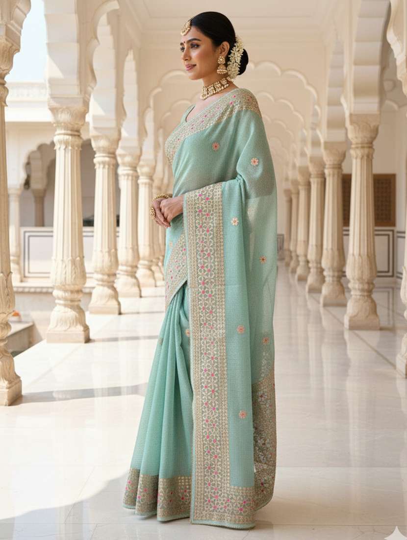 women checkered kota doria saree with blouse - 22615546 -  Standard Image - 2