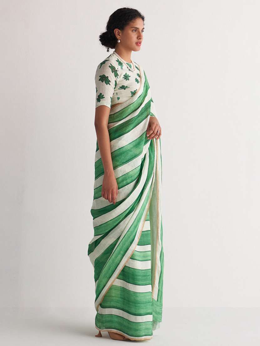 women striped handloom saree with blouse - 22615549 -  Standard Image - 2