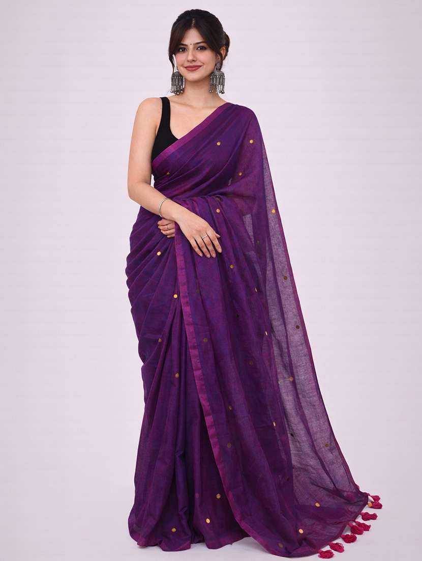 women solid with work handloom saree with blouse