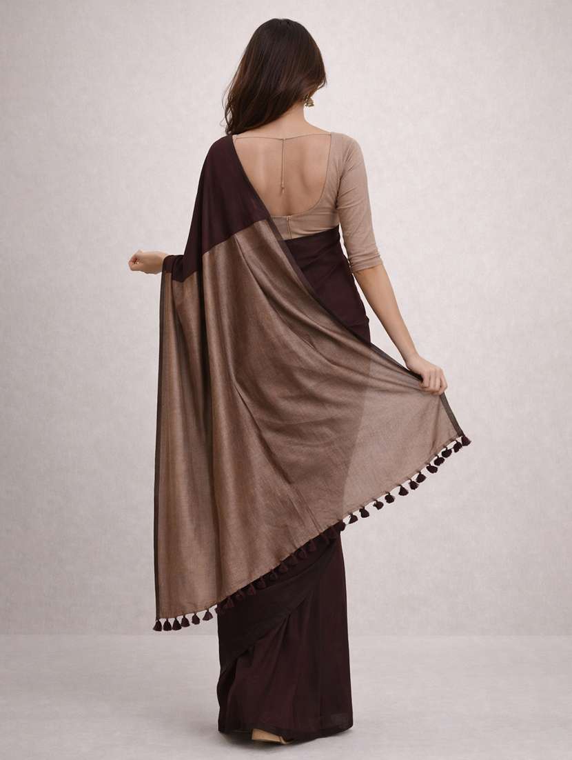 women solid handloom saree with blouse - 22615563 -  Standard Image - 2