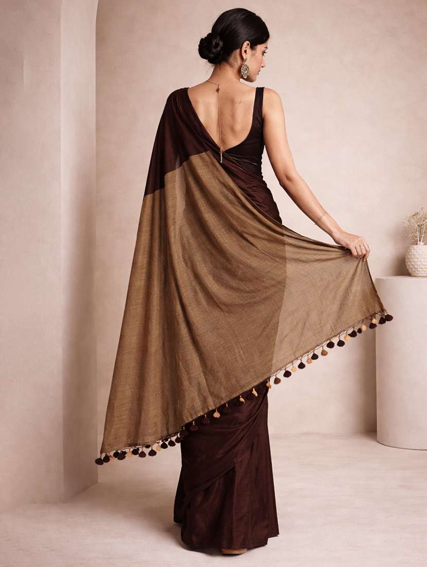 women solid handloom saree with blouse - 22615564 -  Standard Image - 2