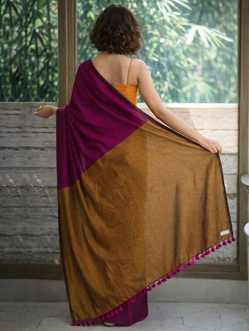 women solid handloom saree with blouse - 22615565 -  Standard Image - 2