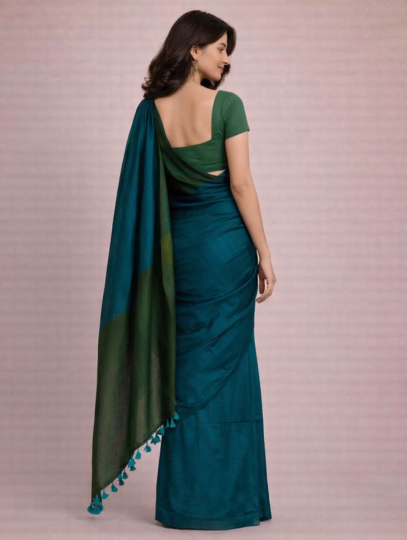 women solid handloom saree with blouse - 22615566 -  Standard Image - 2