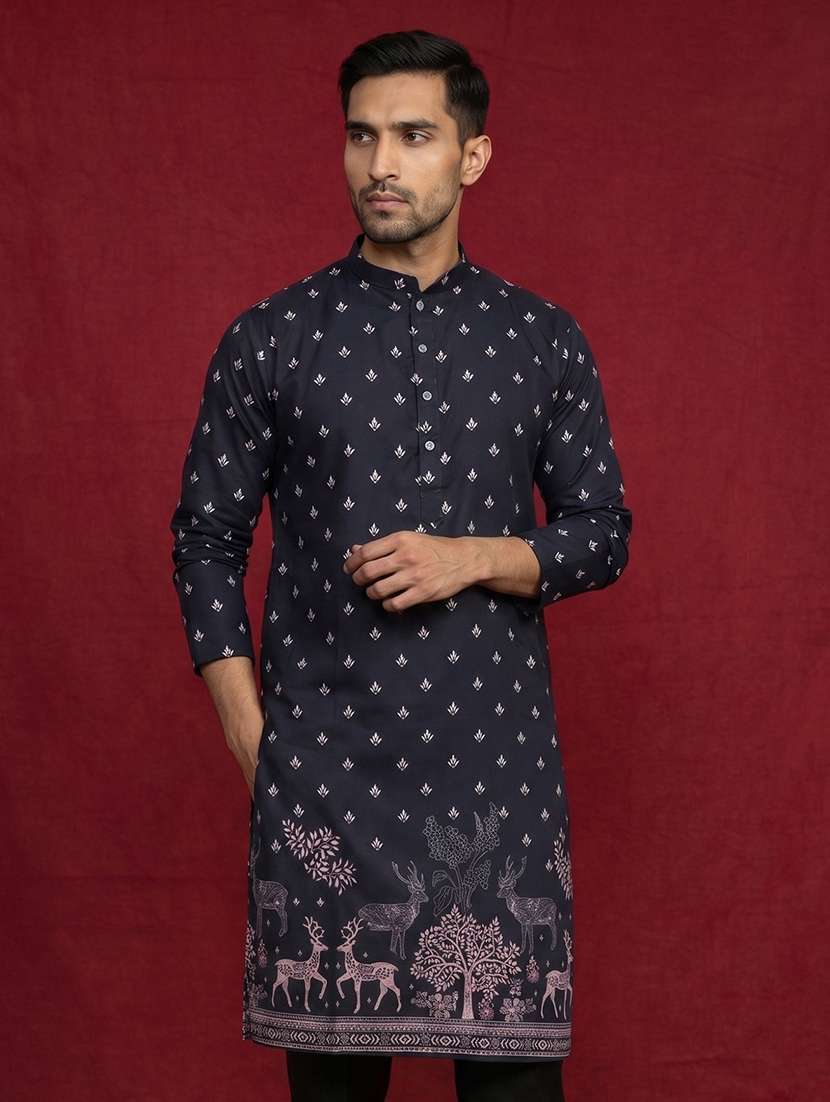 Men Self Design Mandarin Neck Long Kurta - 22615689 -  Standard Image - 2