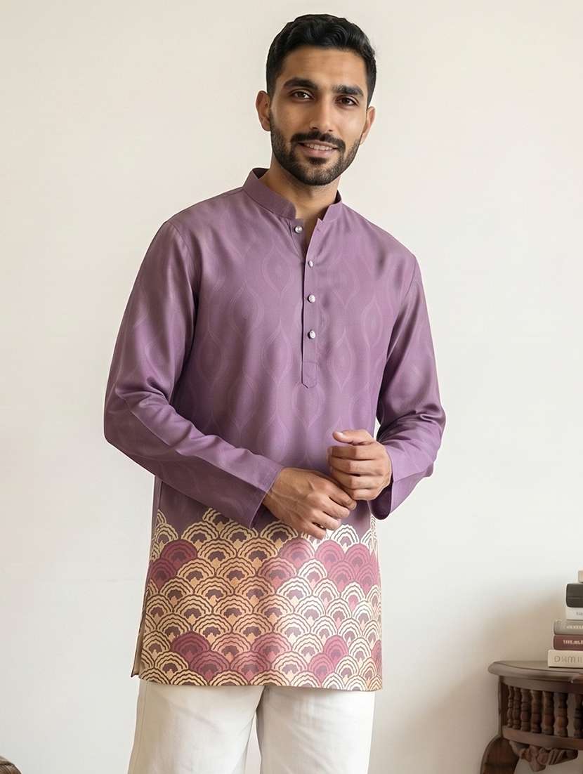 Men Printed Mandarin Neck Short Kurta - 22615702 -  Standard Image - 2