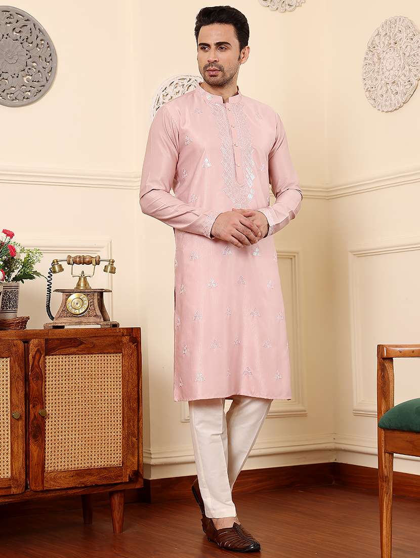men embroidered mandarin neck kurta pyjama set - 22615825 -  Standard Image - 2