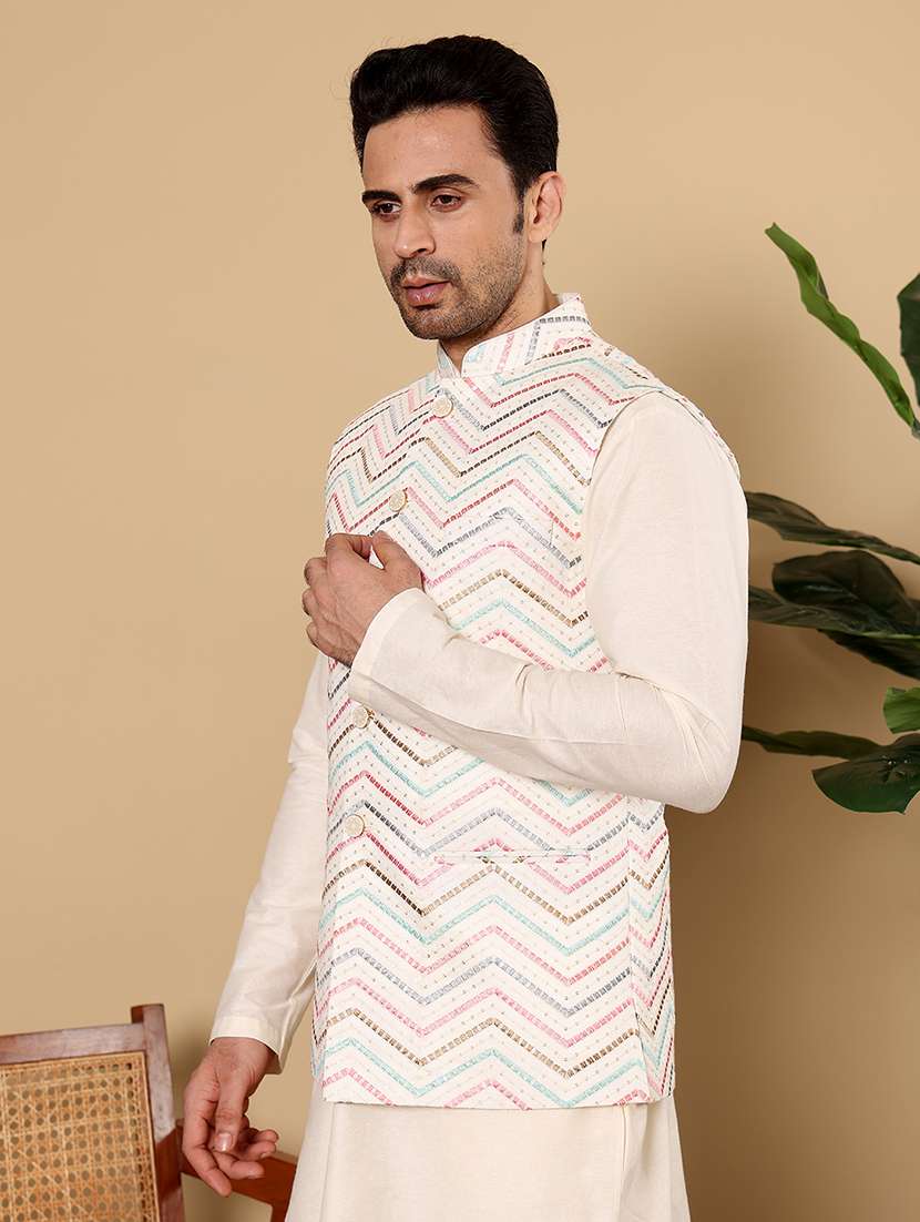 men embroidered sleeveless nehru jacket - 22615842 -  Standard Image - 2