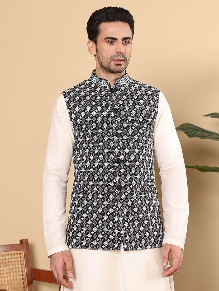 men embroidered sleeveless nehru jacket - 22615845 -  Standard Image - 2