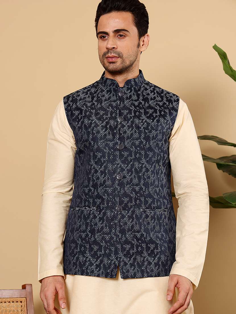 men self design sleeveless nehru jacket - 22615848 -  Standard Image - 2