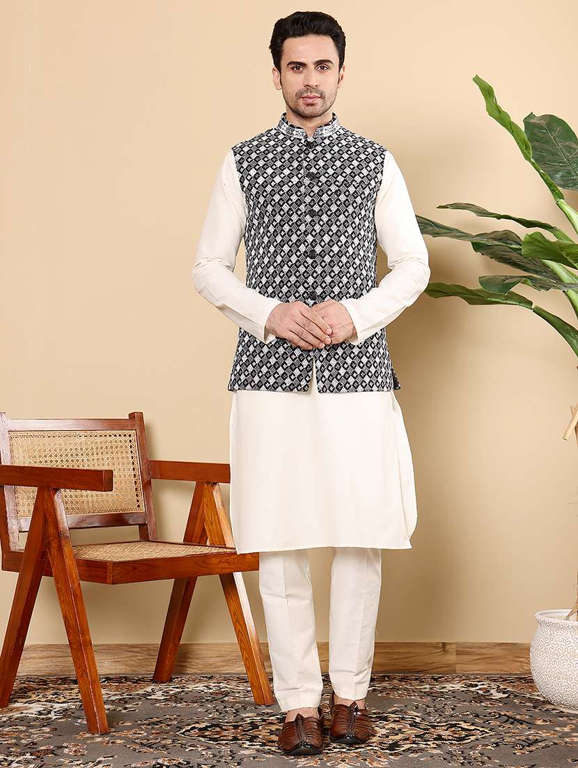 men embroidered sleeveless nehru jacket - 22615852 -  Standard Image - 2
