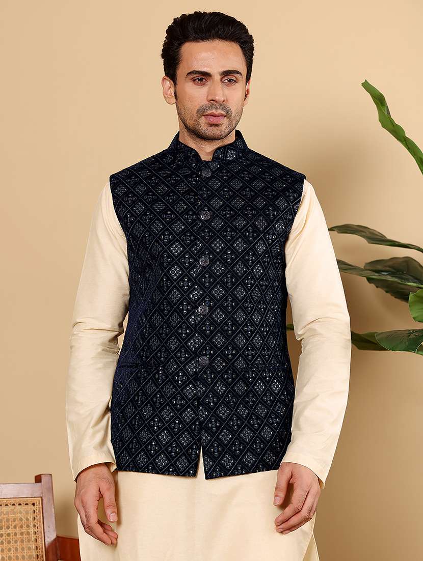 Men Embroidered Sleeveless Nehru Jacket - 22615854 -  Standard Image - 2