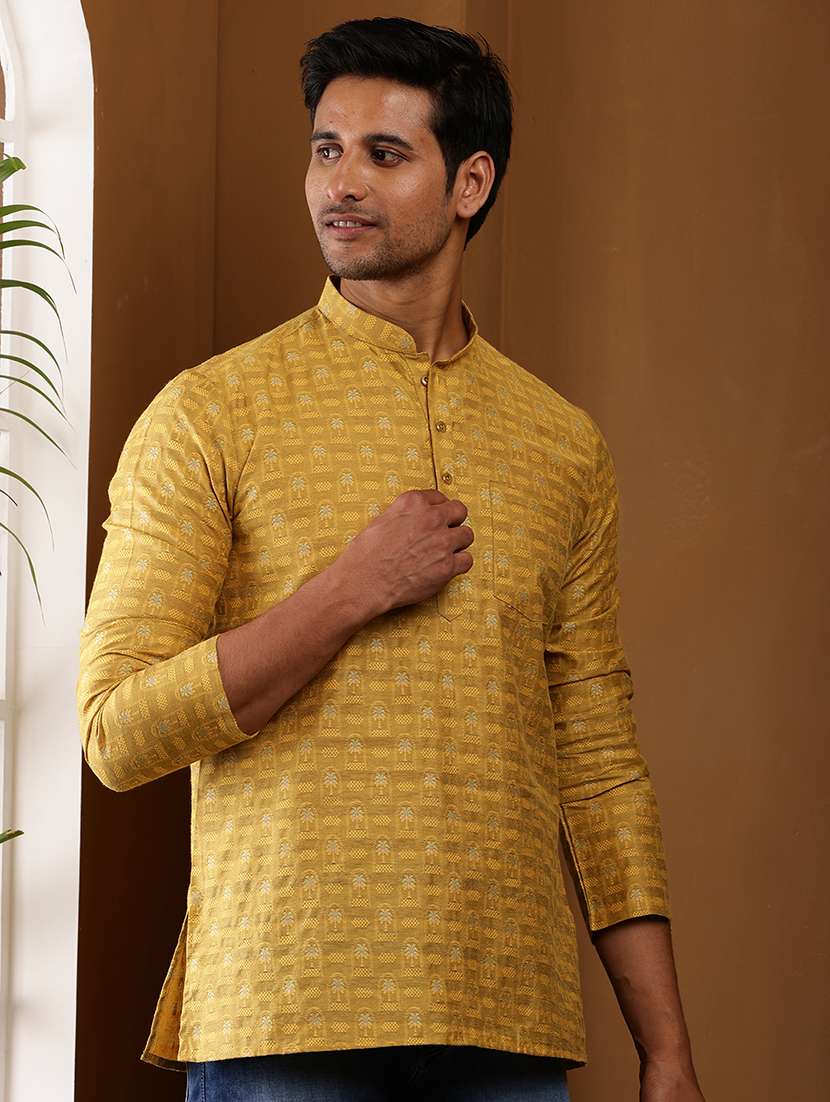men self design mandarin neck short kurta
