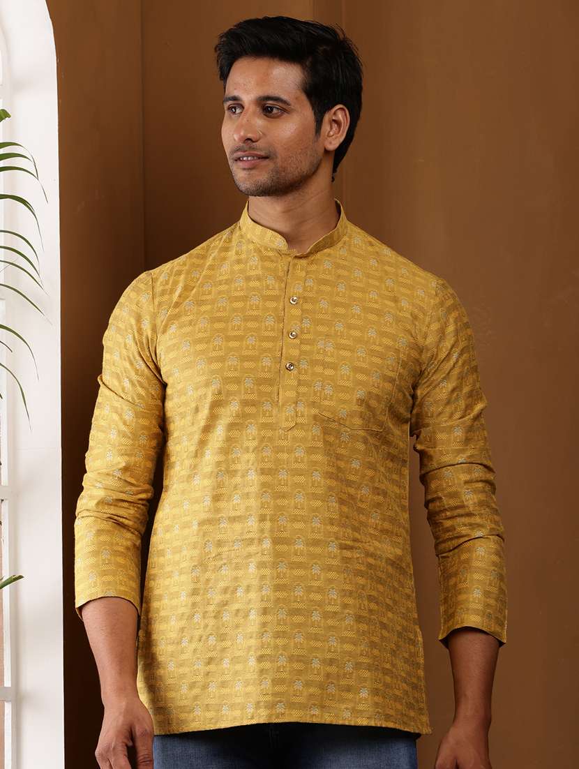 men self design mandarin neck short kurta - 22615857 -  Standard Image - 2