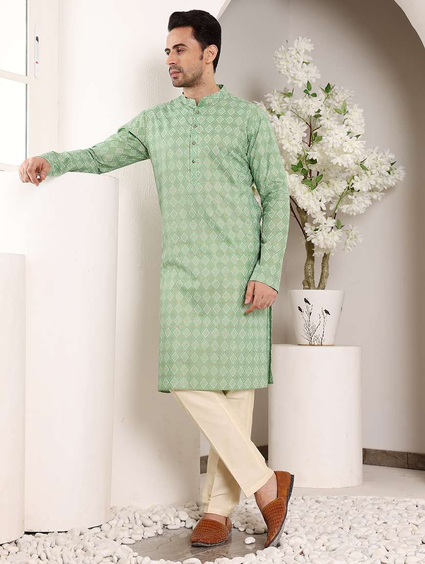 men self design mandarin neck long kurta - 22615896 -  Standard Image - 2