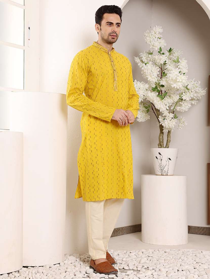 men self design mandarin neck long kurta - 22615909 -  Standard Image - 2