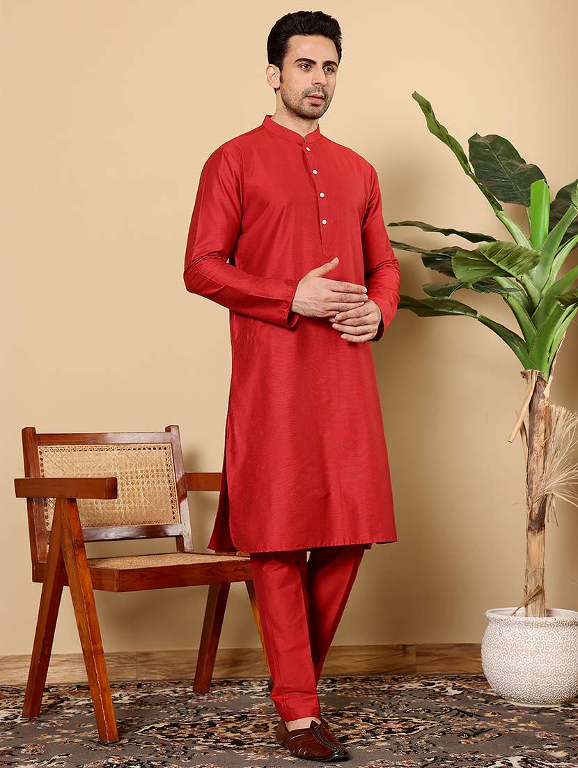Men Solid Mandarin Neck Long Kurta - 22615912 -  Standard Image - 2