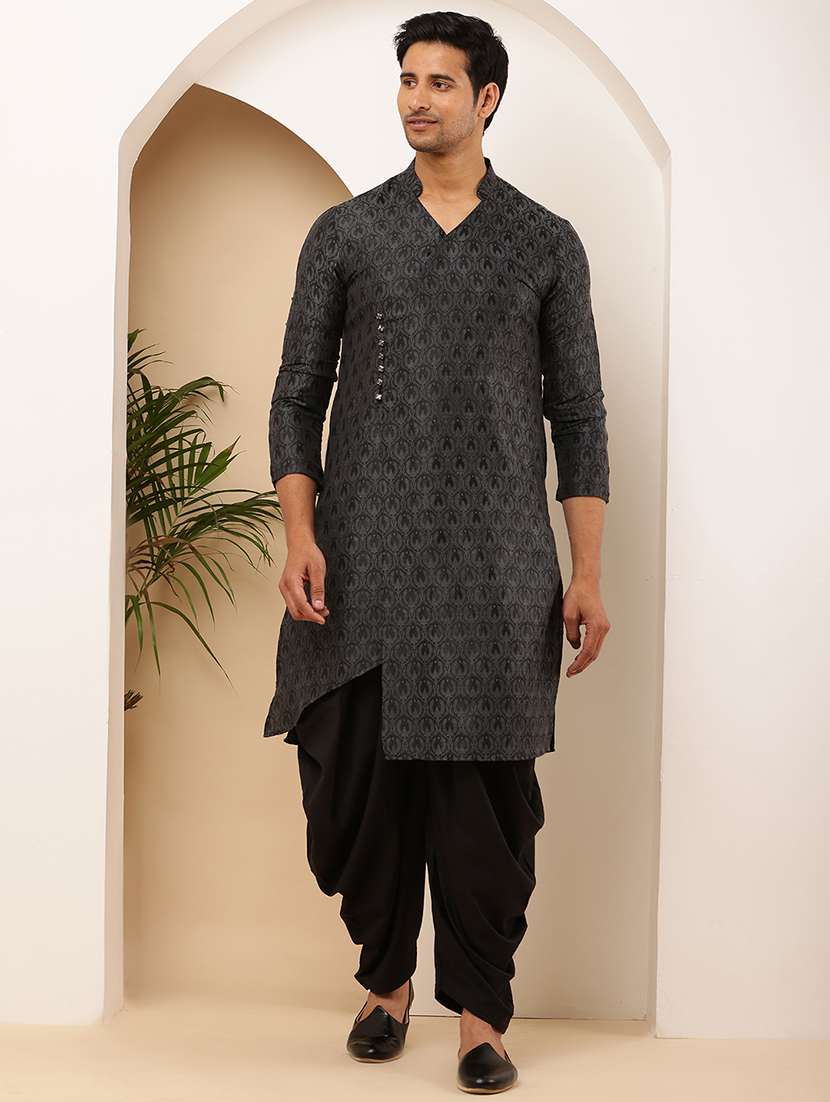 men self design mandarin neck asymmetric kurta - 22615918 -  Standard Image - 2