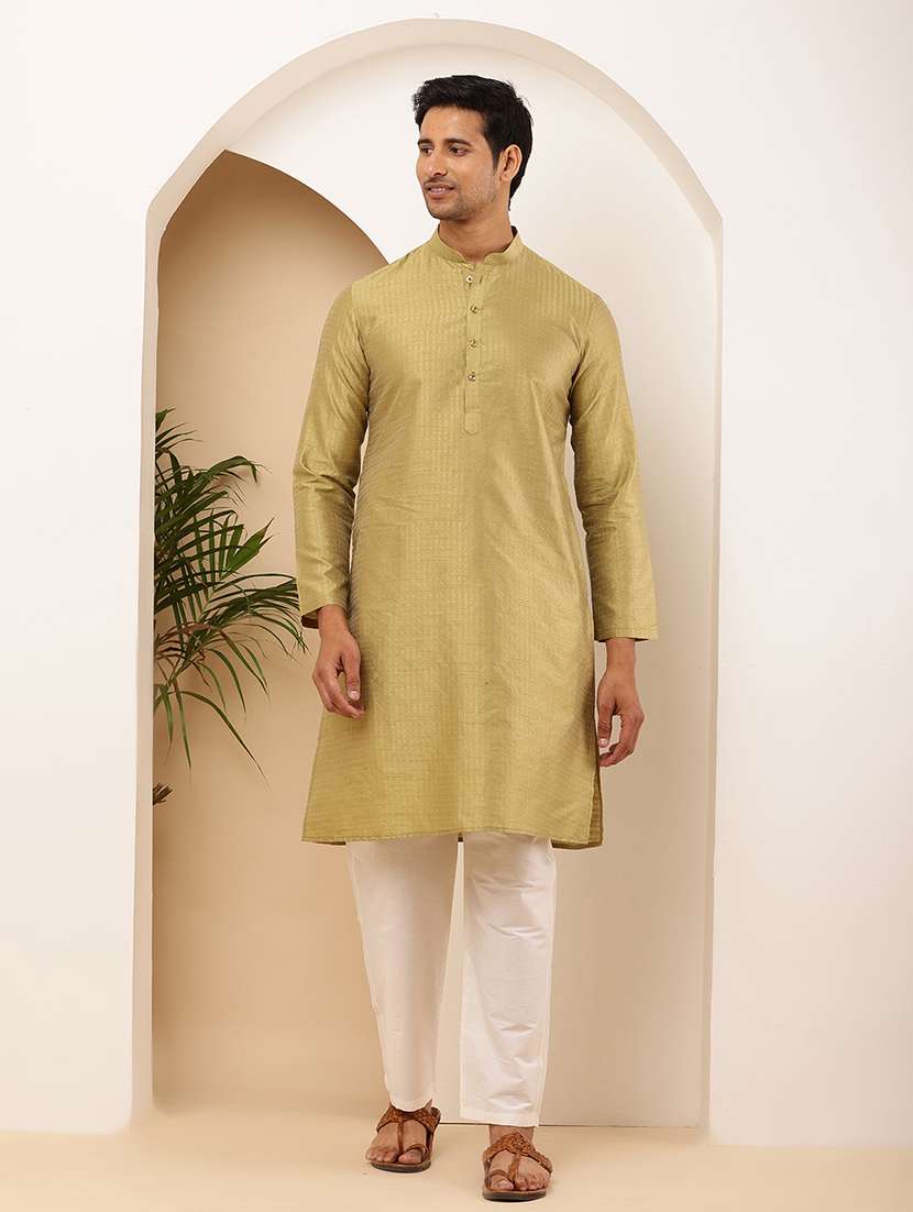 Men Self Design Mandarin Neck Long Kurta - 22615919 -  Standard Image - 2