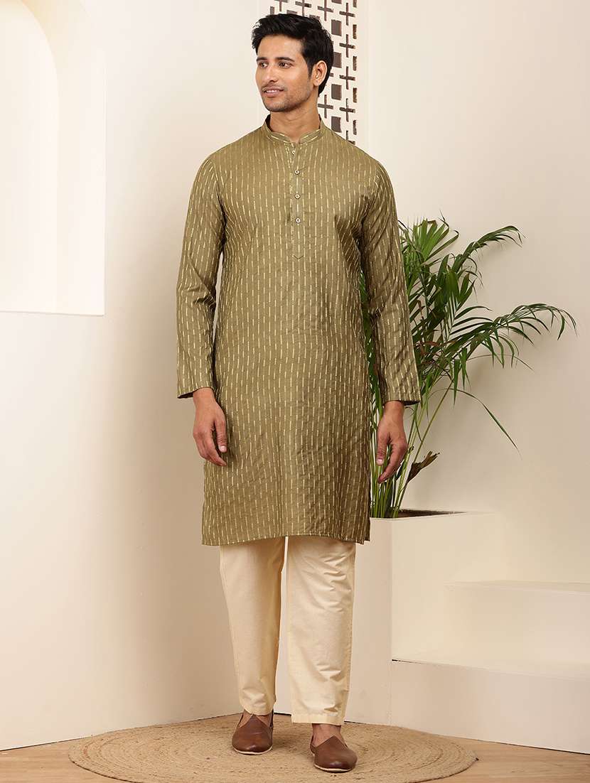 Men Self Design Mandarin Neck Long Kurta - 22615921 -  Standard Image - 2
