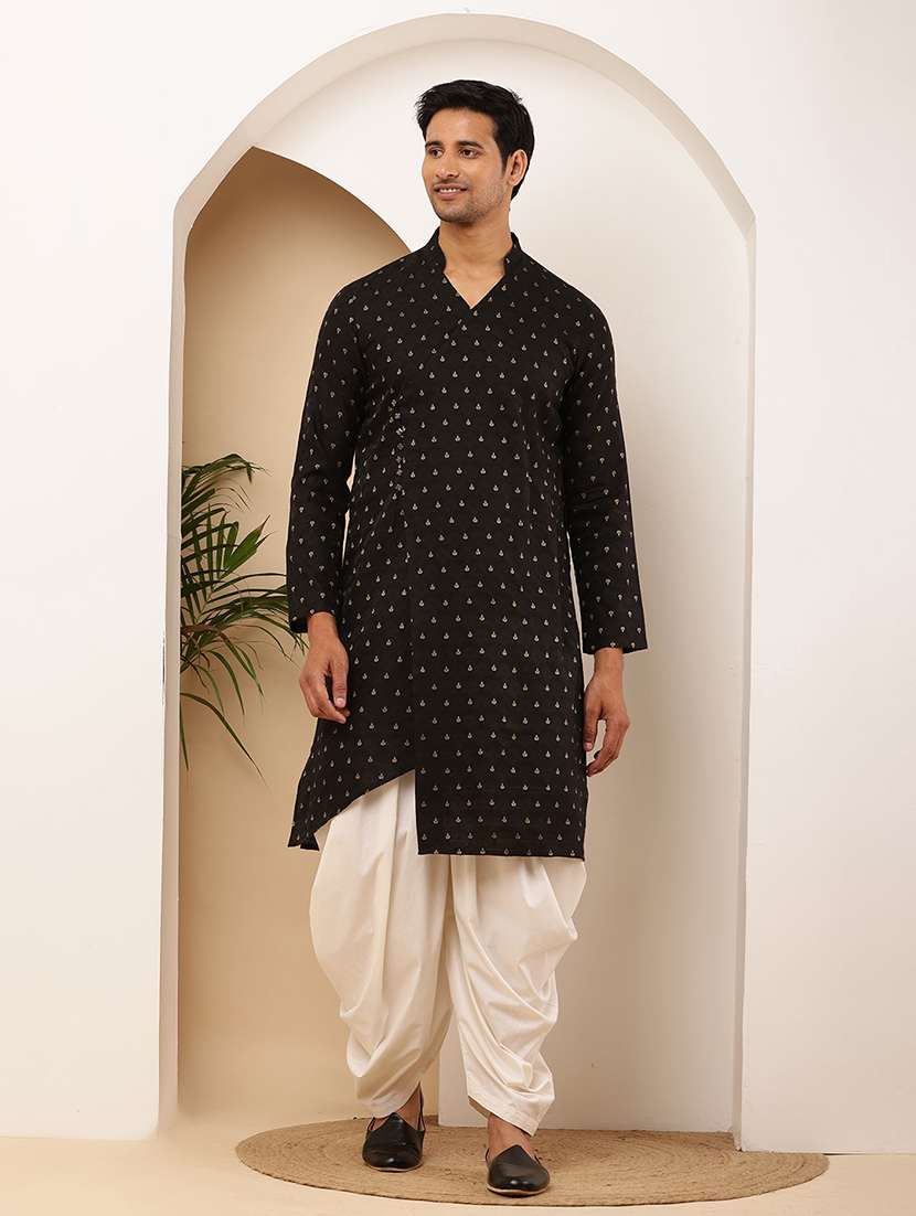 men self design mandarin neck asymmetric kurta - 22615922 -  Standard Image - 2