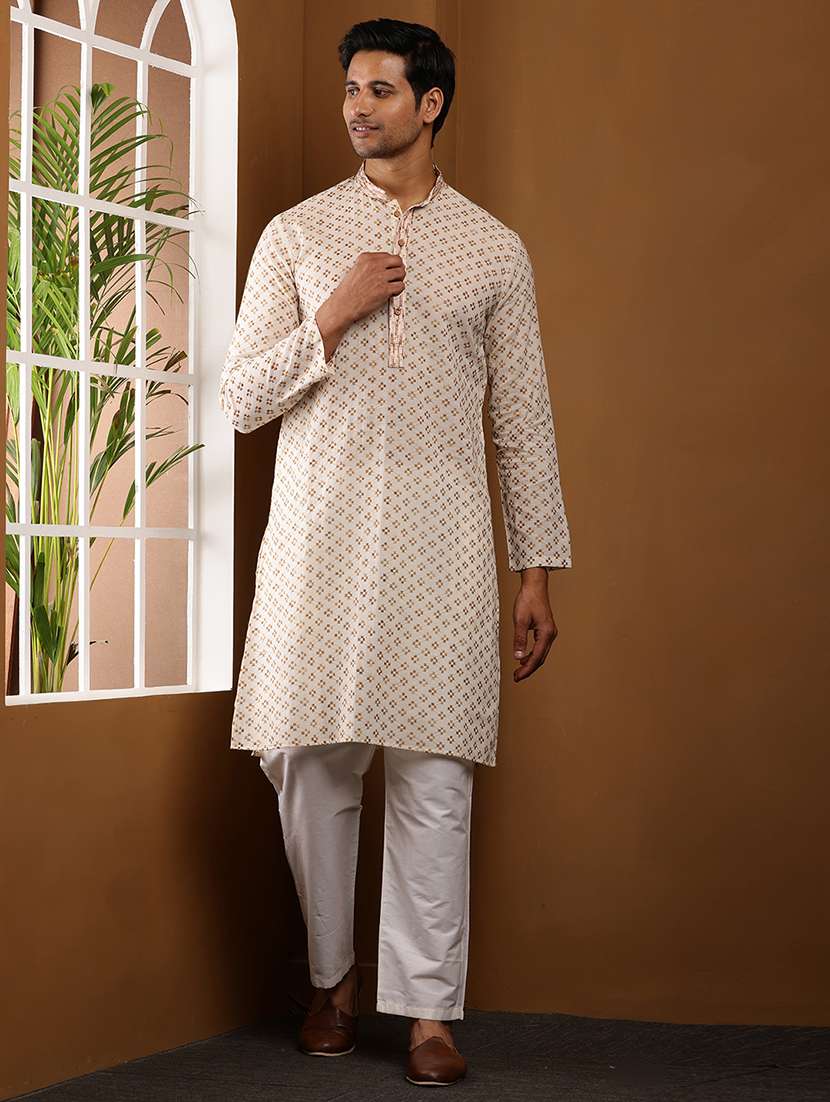 men printed mandarin neck long kurta - 22615923 -  Standard Image - 2
