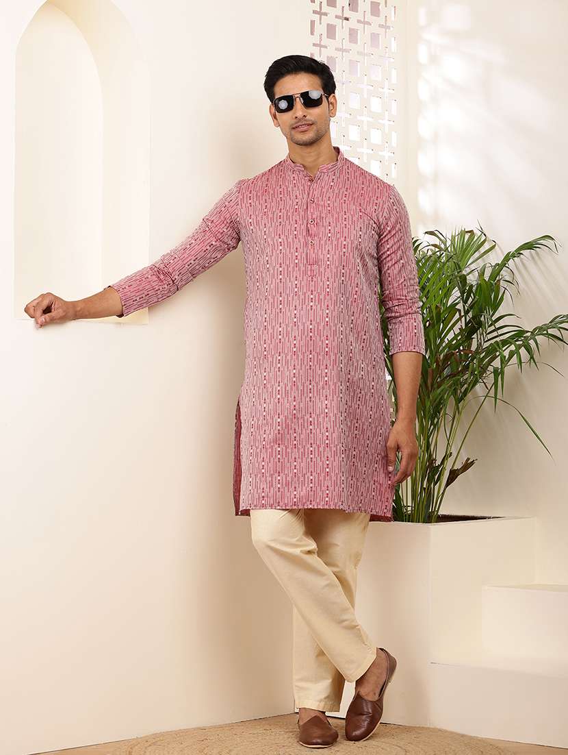 men self design mandarin neck long kurta
