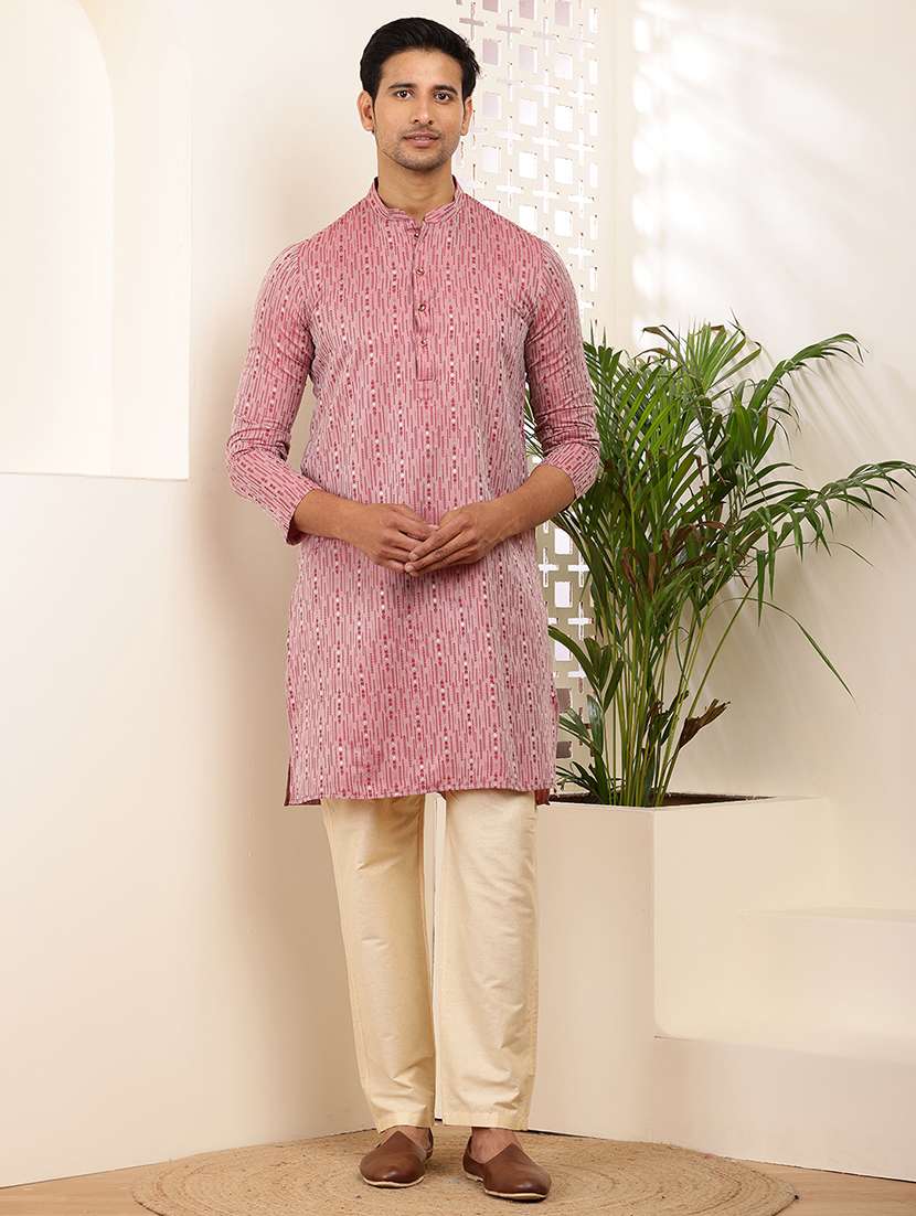 men self design mandarin neck long kurta - 22615924 -  Standard Image - 2