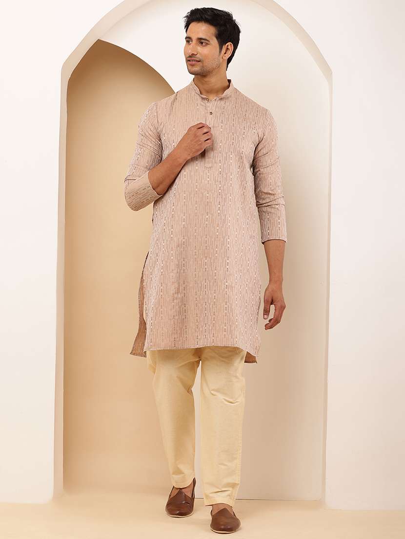 men self design mandarin neck long kurta - 22615925 -  Standard Image - 2