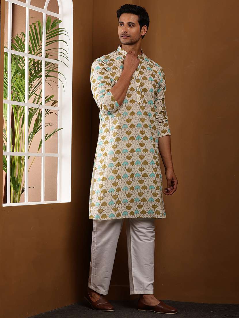 Men Printed Mandarin Neck Long Kurta - 22615939 -  Standard Image - 2