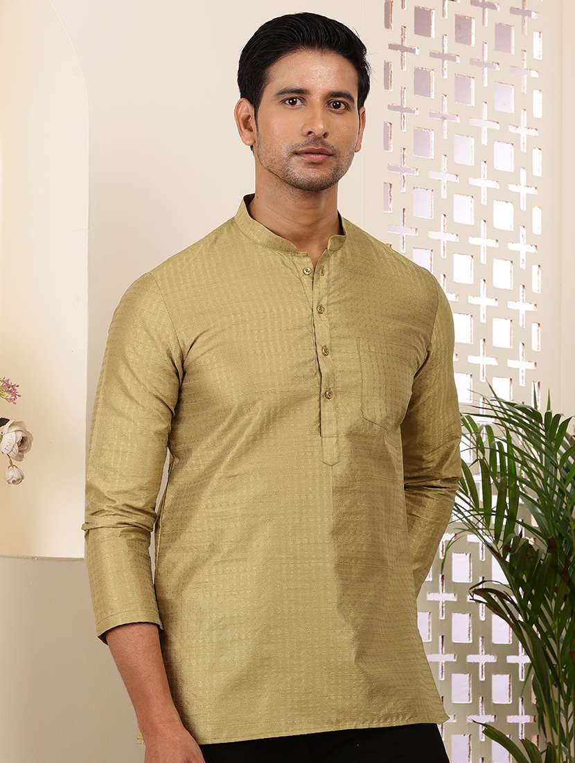 men self design mandarin neck short kurta - 22615949 -  Standard Image - 2