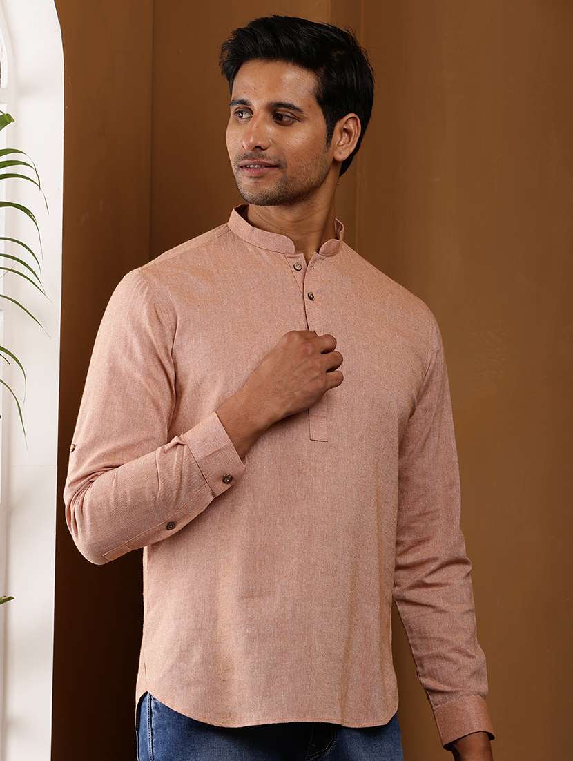 men solid mandarin neck short kurta - 22615955 -  Standard Image - 2